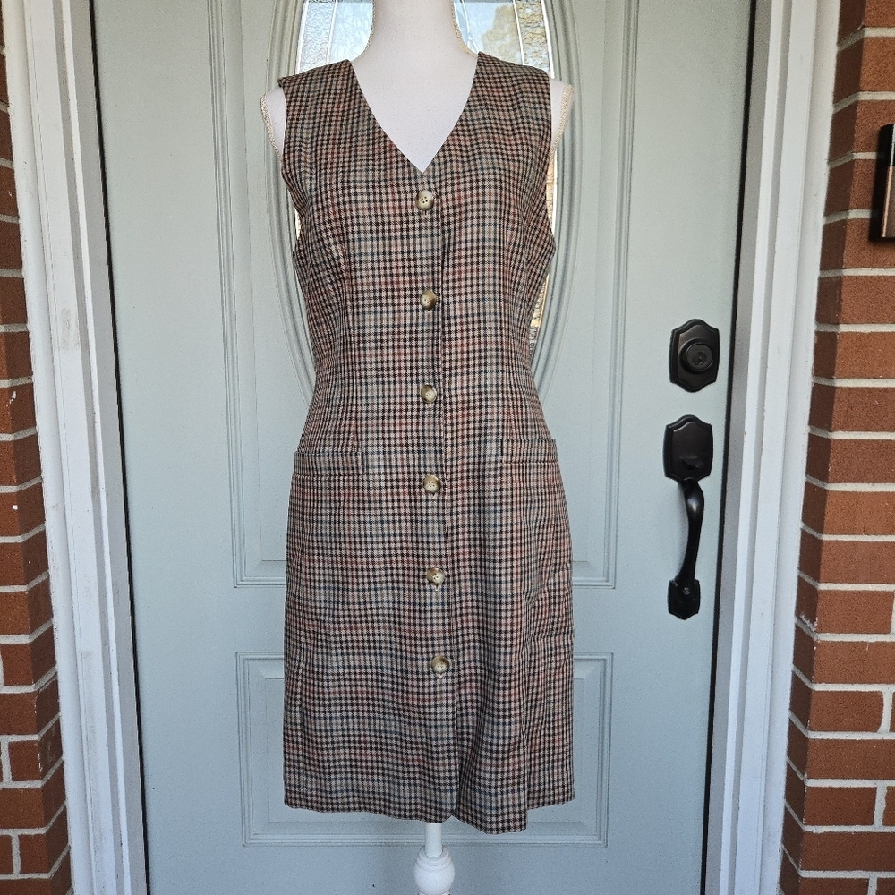 Liz Claiborne Wool Sleeveless Plaid Button Down Dress